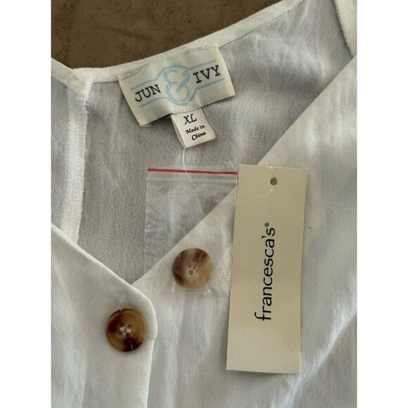 Jun & Ivy White Button Front Blouse XL Francesca’s V-Neck Short Sleeve Top NWT - Picture 5 of 10